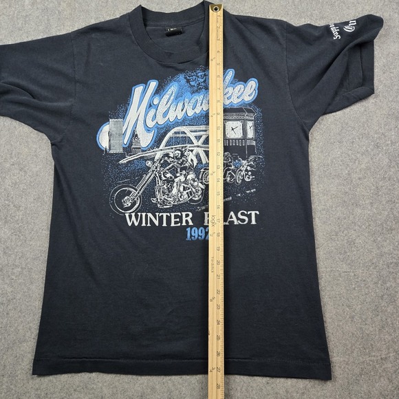 Vintage Milwaukee Winter Blast Shirt Mens Large Black Local Outlaws 90s Biker - Picture 10 of 12